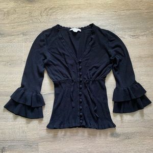 Nanette Lepore Black Ruffle Sleeve Cardigan